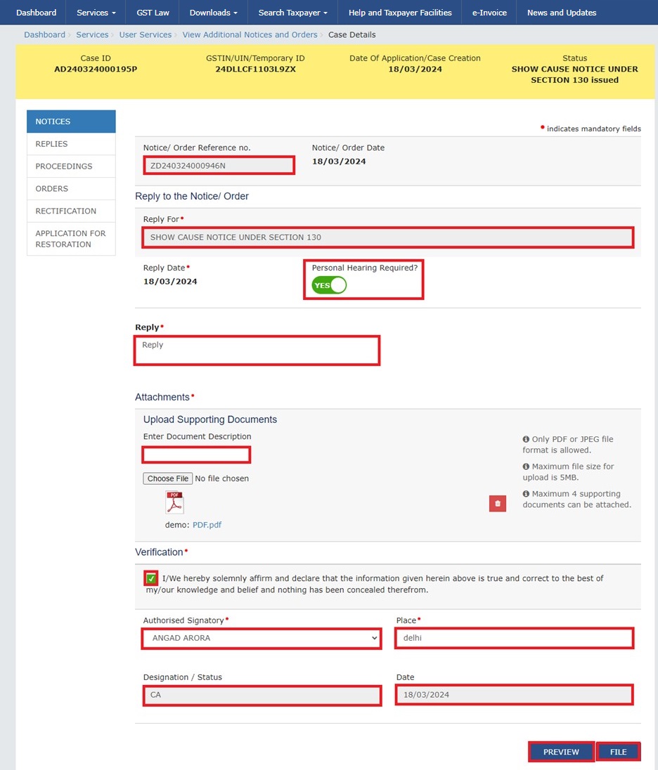 View Notices and Demand Orders