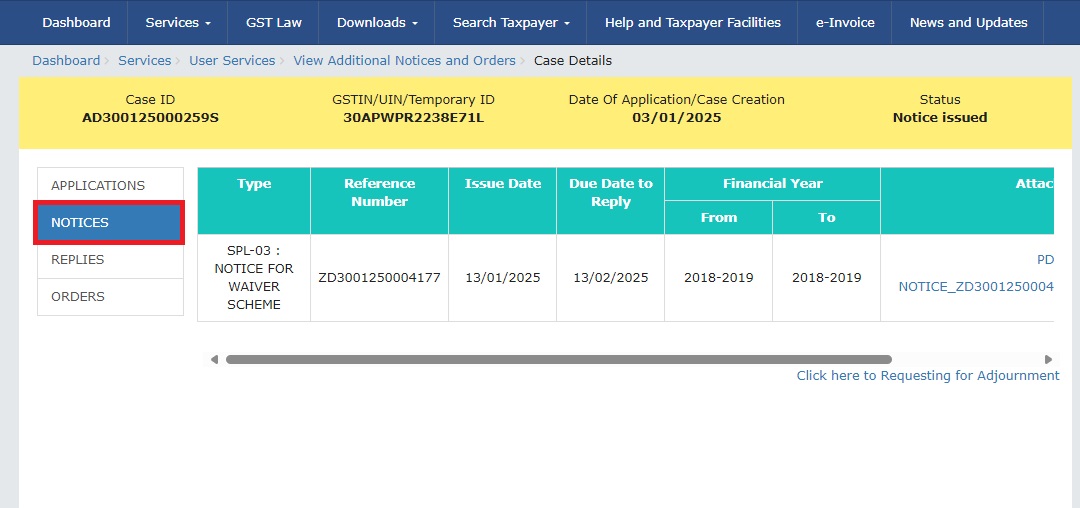 View Notices and Demand Orders